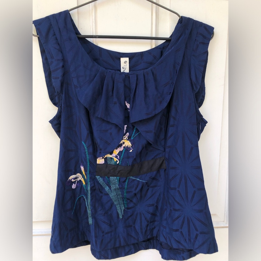 Anthropologie Floreat Blue Silk Blouse